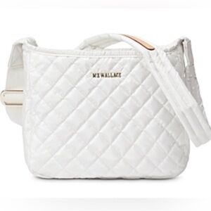 MZ Wallace Metallic White Quilted Crossbody Bag Small